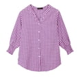 thumbnail image 6 of Fantaslook Plaid Womens Button Down Shirts 3/4 Sleeve V neck Tops with Smocked Cuffs Dressy Cotton Blouses, 6 of 10