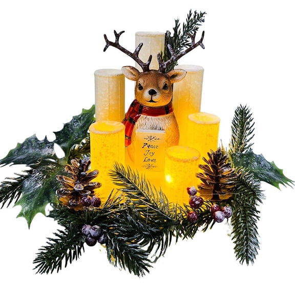 IFRINID Christmas Candle Centerpiece Decoration, 10.63 in Resin Holiday Tabletop Ornament with Festive Accents for Home Decor