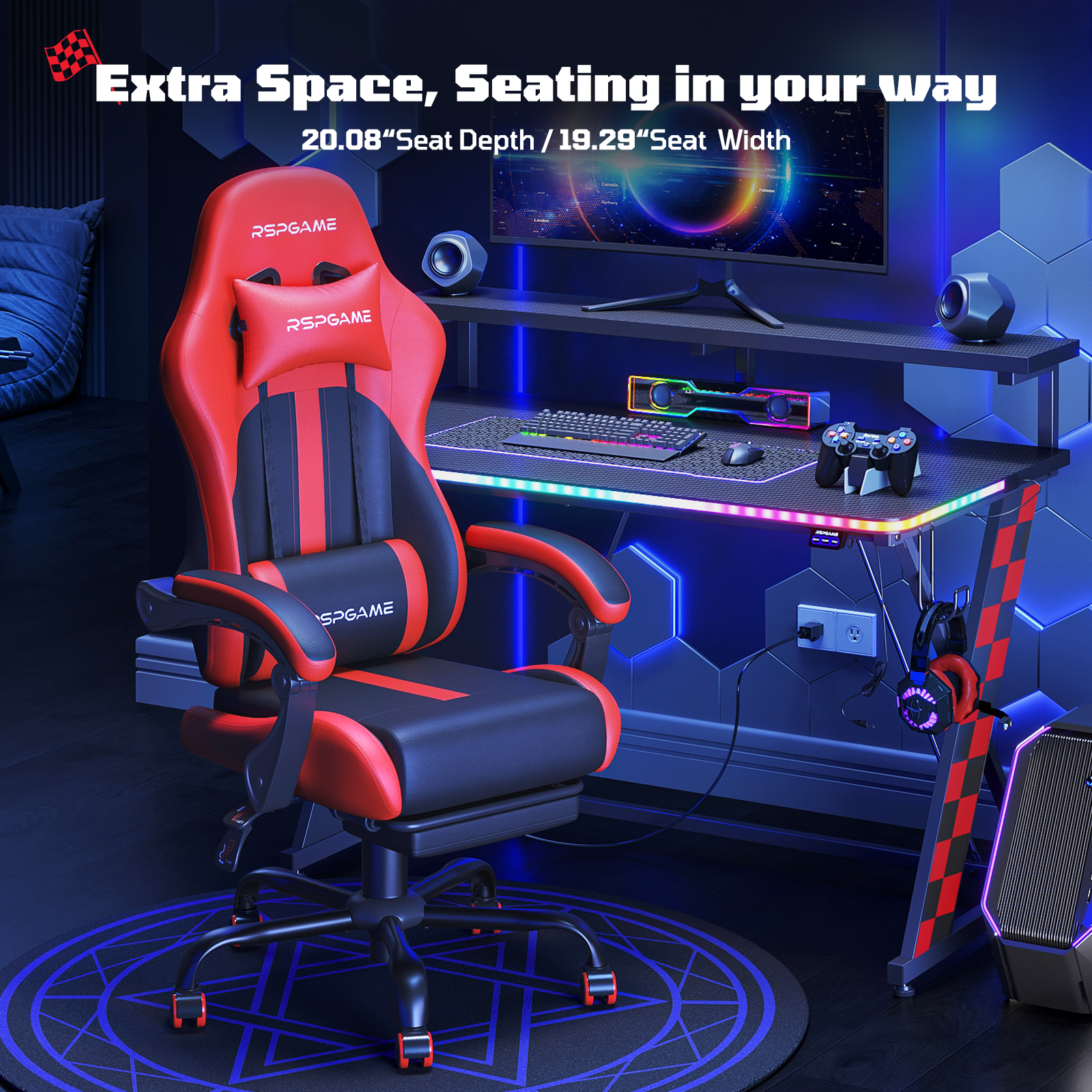 Rspgame Gaming Chair with Pocket Spring Seat, Red photo 4