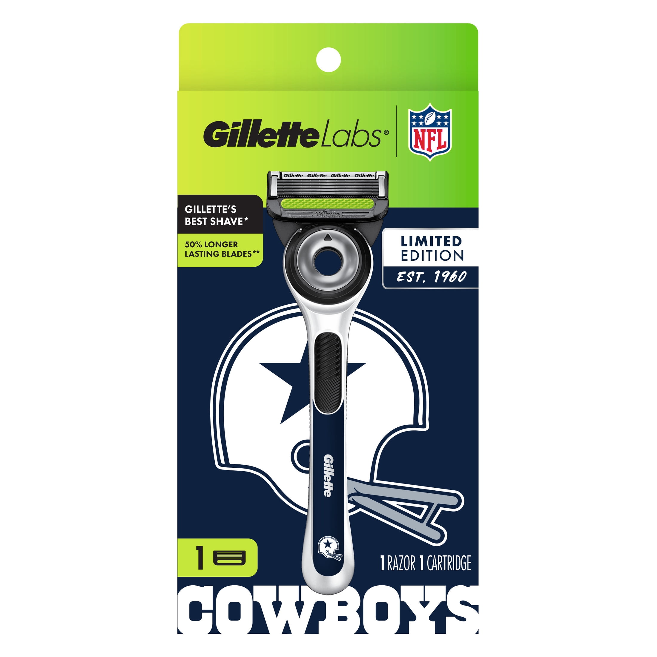 Gillette Labs Official Cowboys Licensed Razor for Men, Perfect for Game Day Grooming, Gillette Labs with Exfoliating Bar, 1 Handle, 1 Blade Refill