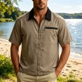 thumbnail image 2 of hotojiny Men's Athletic Shirt Short Sleeve Full Zip Daily Shirt Lightweight Collared Workout Gym T-Shirt for Fishing(Khaki,XX-Small), 2 of 5