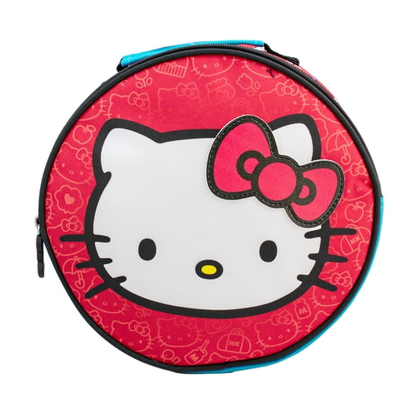 Lonchera Escolar Forma Circular, Diseño Hello Kitty, Sanrio, Lonchera Reutilizable con Aislamiento Térmico con Correa Expandible, Color Rojo