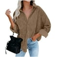 thumbnail image 2 of Otntypg Womens Corduroy Button Down Shirts Boyfriend Shacket Jacket Trendy Fall Spring Long Sleeve Oversized Blouses Tops with Pockets Khaki M, 2 of 10