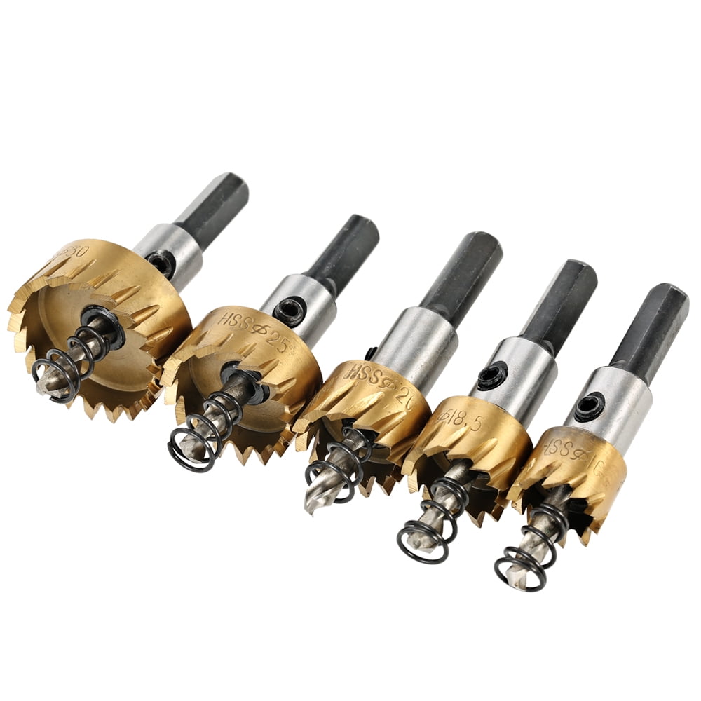 Amdohai 5PCS High Speed Steel Hole Saw Cutter Tool Saw Tooth HSS 6542 Titanium Coated Drill Bits Set 16/18.5/20/25/30mm Power Drilling Tools