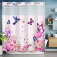 thumbnail image 6 of Spring Flower Hummingbird No Hooks Shower Curtain with Snap-in Liner Watercolor Pink Floral Bird Butterfly Leaf Shower Curtains for Bathroom, Waterproof, Easy Install, Washable 66"x72", 6 of 9