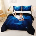 thumbnail image 3 of Feelyou Fish Underwater World Queen Comforter Set for Boys Girls, Cartoon Marine Animal Ocean Bedding Comforter Set, Navy, Black Reversible, 3pcs, 3 of 6