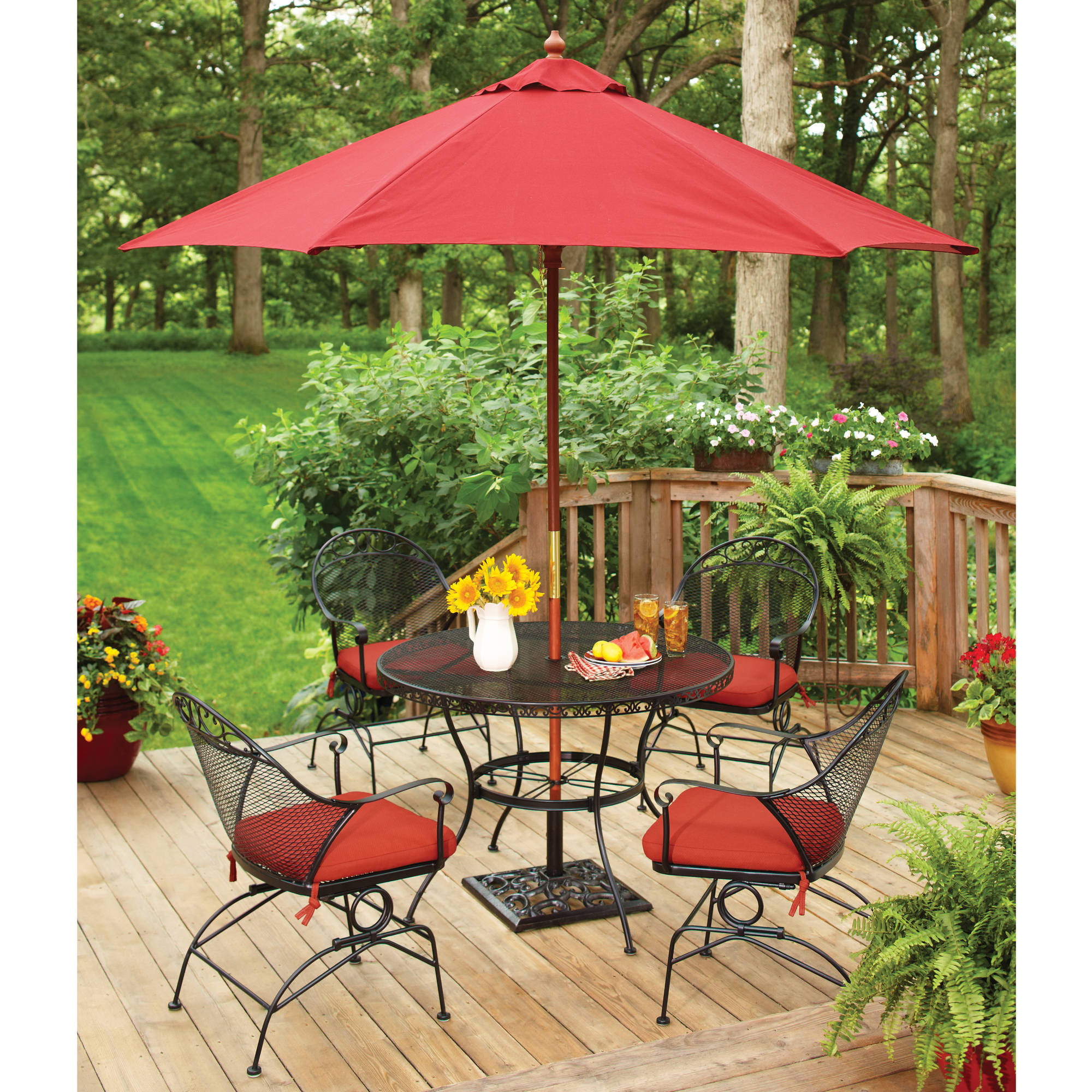 Better Homes and Gardens Wrought Iron Patio Dining Set, Clayton Court Cushioned 5 Piece, Red - image 2 of 11