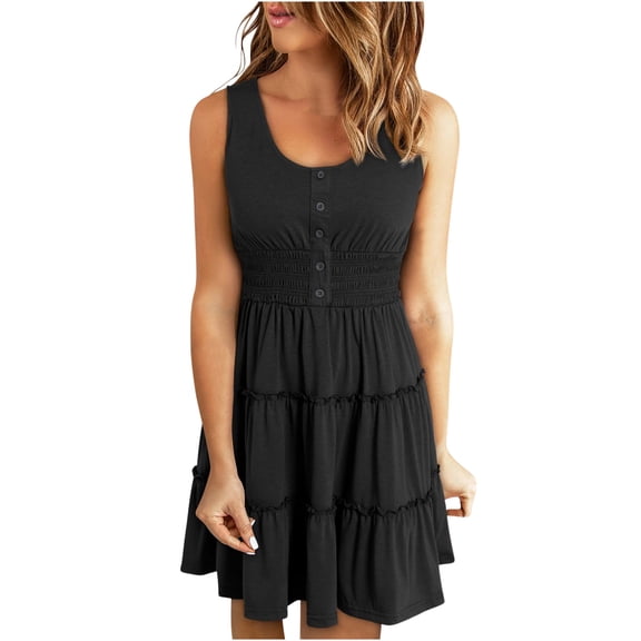 Jerdar Women's Summer Casual U Neck Sundresses Pleated Knee Length Sleeveless Tank Dress XXL
