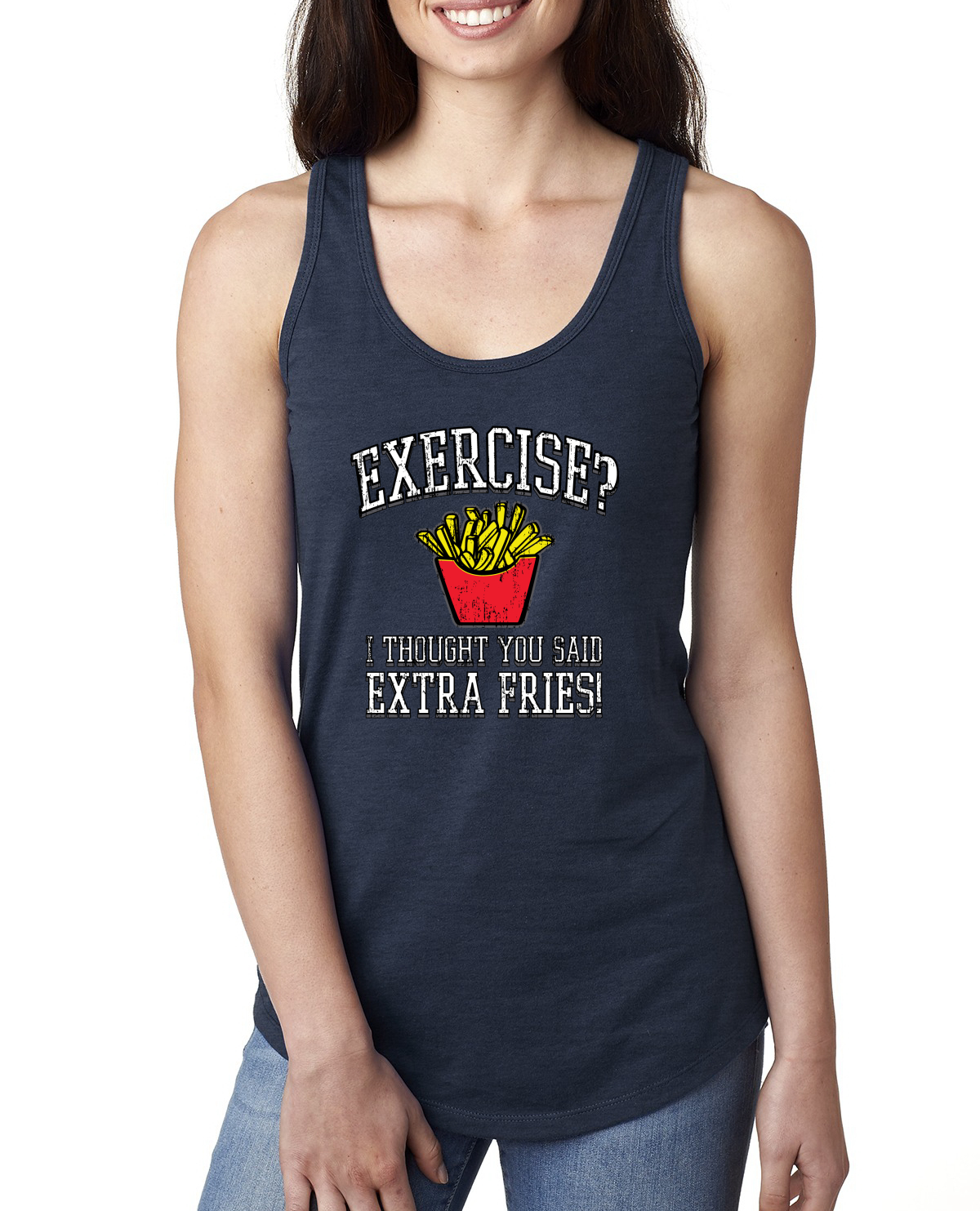 Exercise Humor Funny I Thought You Said Extra Fries Funny Gifts Humor Ladies Racerback Tank Top