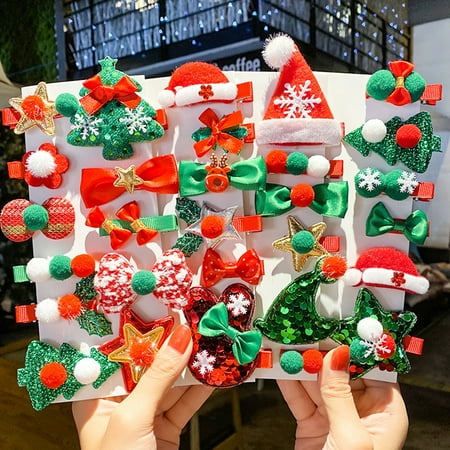 

Farfi 10Pcs/Set Kids Girls Christmas Tree Bowknot Bangs Hairpins Hair Clips Barrettes