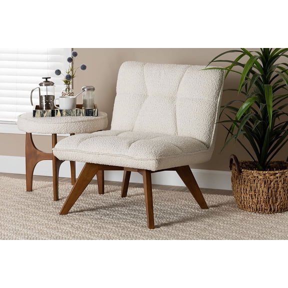 Baxton Studio Darielle Japandi Cream Boucle Fabric and Walnut Brown Finished Rubberwood Accent Chair