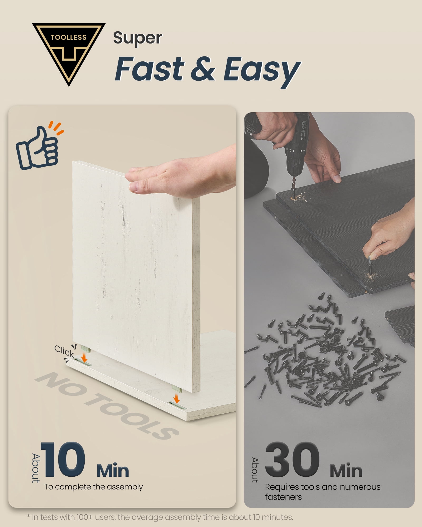 SONGMICS HOME Litter Box Enclosure, Superfast Toolless Assembly, Cat Washroom Furniture, Push-to-Open Doors, Cat House, Rustic White and Honey Brown