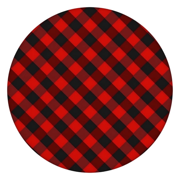 Red Black Checkerboard Checkered Pattern Round Fitted Tablecloth with Elastic Edge,Dining Table Cover Waterproof,Outdoor Round Tablecloth for Camping,Dining,Indoor and Outdoor