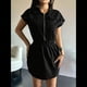 thumbnail image 4 of Vestido Camisero de Corta con Múltiples Bolsillos y Cuello para Mujer, con Cremallera y Estilo Vaquera Negro L, 4 of 7