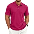 thumbnail image 2 of Short Sleeve Polo Shirts Men's Casual Classic Button Basic Shirt Solid Color Cotton Tees Stylish Tops Hot Pink S, 2 of 9