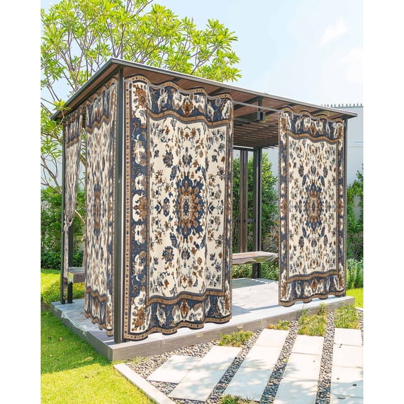 nqOlkjepod Outdoor Curtains for Patio Waterproof, Brown Blue Boho Outdoor Privacy Panels Grommet, Southwestern Geometric Ethnic Art Blackout Outside Curtains for Porch/Cabana 54"x84", 2 Panels