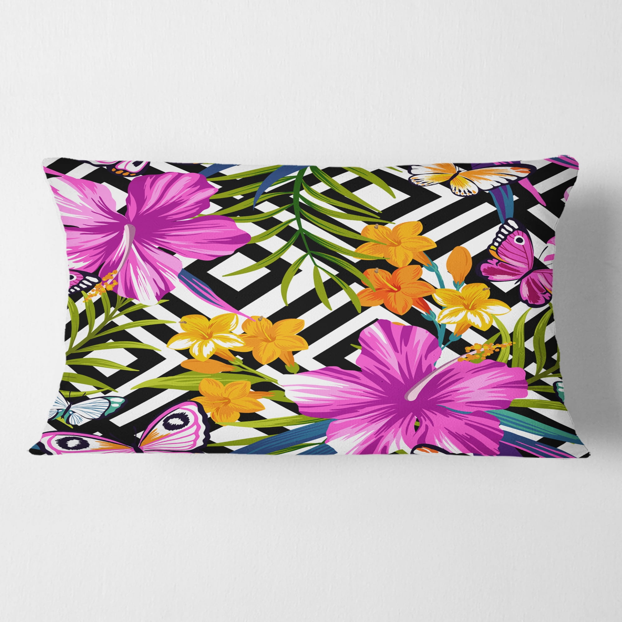 Designart Tropical Foliage And Geometrics' Mid-Century Modern Throw Pillow - 12x20