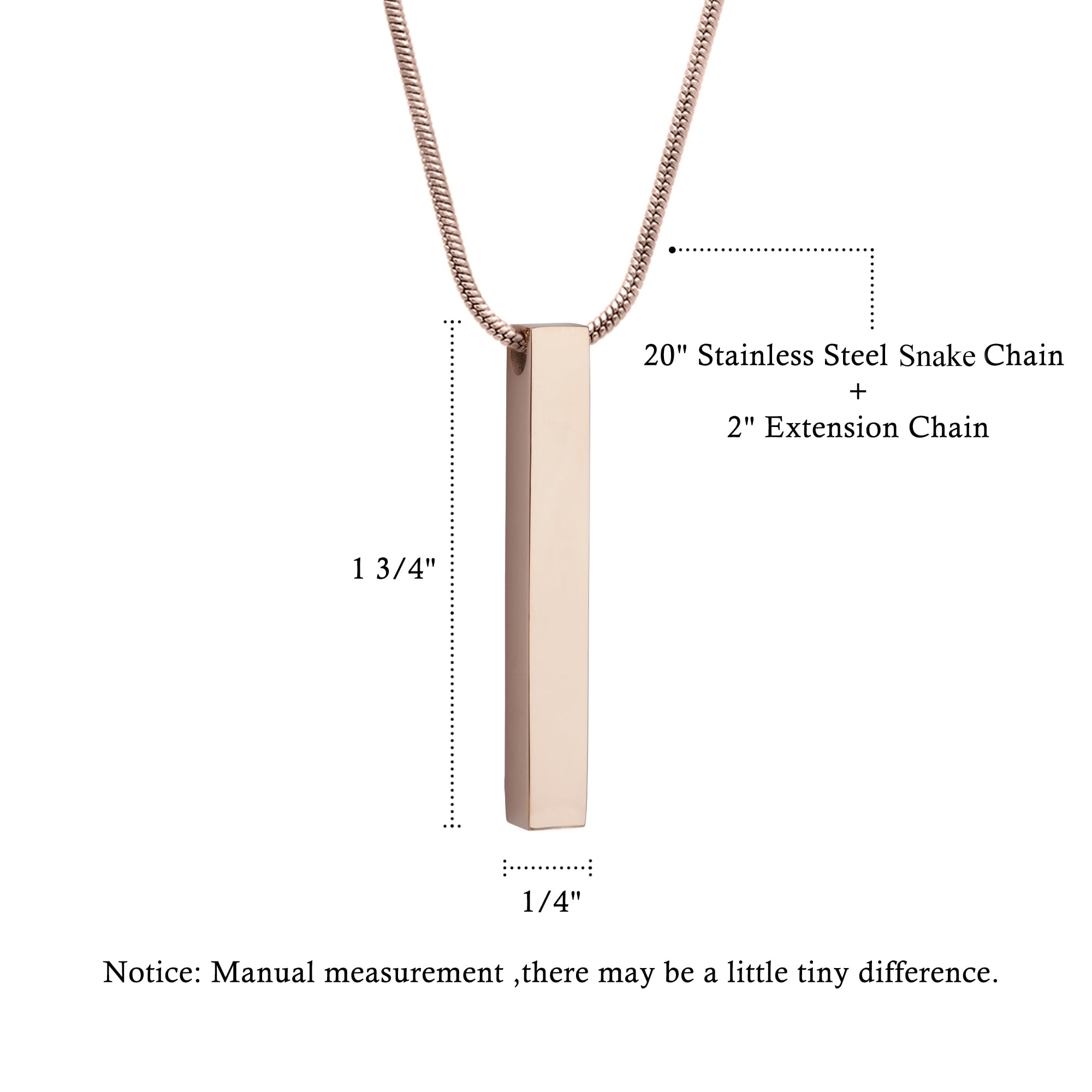 Rose Gold 3D Bar Cremation Necklace, Memorial Bar Ashes Holder Necklace, Bar Ashes Holder Container, Bar Keepsake, Bar Ashes Holder Pendant, Fill Kit and Ship Next Day! [Rose Gold, No Engraving]