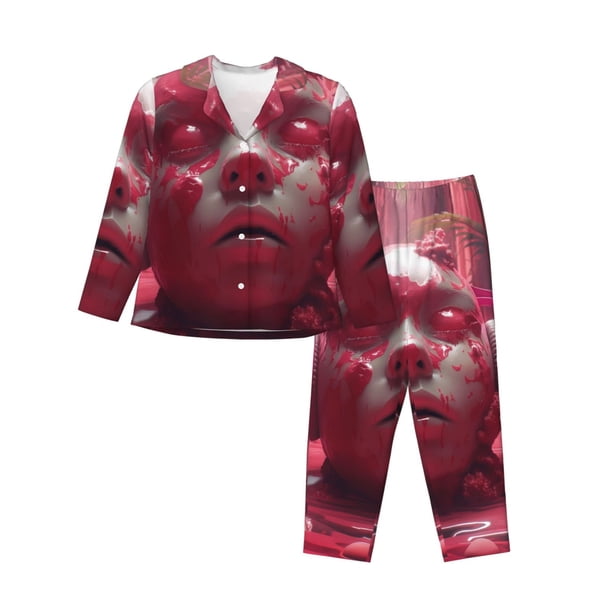 Fotbe Surreal Pink Headphones Conjunto de Pijama de Manga Larga para Mujer con Estampado, Ropa de Dormir de 2 Piezas, Conjunto de Casa Suave y Cómodo con Bolsillos-Small