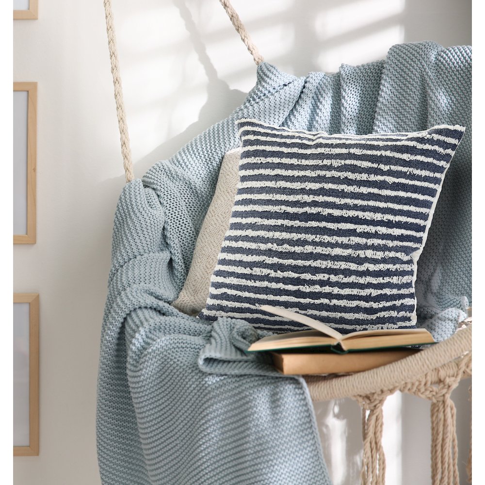 Harlow Hill Insignia Blue Striped Contemporary Cotton Throw Pillow Cover, 20" x 20"