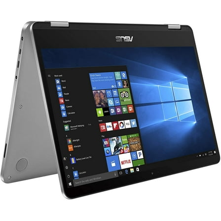 ASUS VivoBook Flip 14 Thin and Light 2-in-1 Laptop, 14" FHD Touchscreen, Intel Pentium Silver N5030 Processor, 4GB RAM, 128GB Storage, Windows 10 Home in S Mode, Light Grey, Fingerprint, J401MA-ES21T