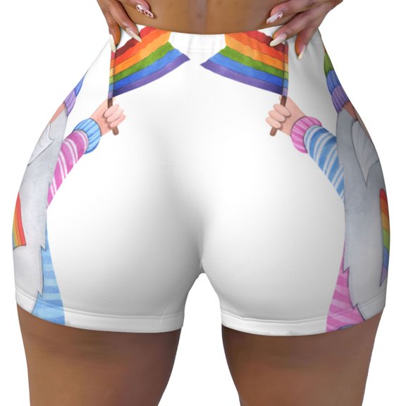 Naloa LGBT Gnomes Biker Shorts for Women Seamless Scrunch Short Women’s Yoga Shorts for Gym Running Sport Shorts - Small