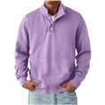 thumbnail image 2 of LEKWK Button Neck Sweatshirt for Men Stand Collar Long Sleeve Pullover with Ribbed Cuffs and Hem Soft Relaxed Fit Casual Top for Travel Lounge Outdoor Work and Everyday Layering, 2 of 5