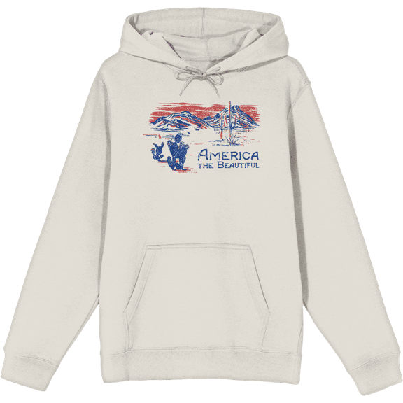 Americana America The Beautiful Long Sleeve Adult Hooded Sweatshirt-Small-Cream