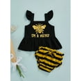 thumbnail image 3 of Seyurigaoka Newborn Girl Fly Sleeve Tank Top + Briefs, Bee Letter Horizontal Stripe Print Bow Decoration Summer Clothing, 3 of 8
