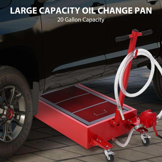 AKDSteel Low Profile Oil Drain Pan With Electric Pump, 20 Gallon Portable Drain Cart For Cars, Suvs, And Trucks, Foldable Handle And Swivel Casters