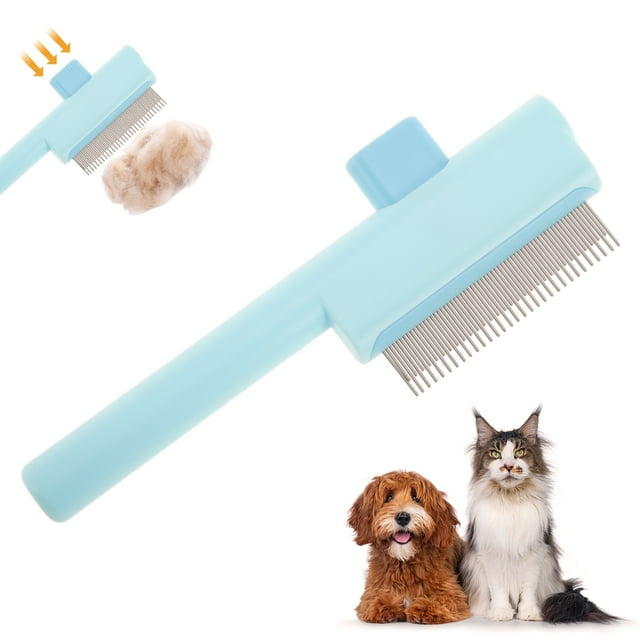 Peine para Gatos Unique Bargains Cepillo de Eliminación de Pelo para Mascotas con Botón de Liberación Peine para Pulgas para Cepillo de Aseo Autolimpiante para Masajear y Eliminar Pelo Suelto Azul