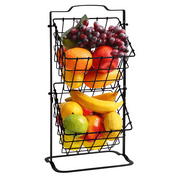 Gohyo 2 Tier Fruit Basket Metal Fruit Storage Basket Display Detachable Fruit Holder Kitchen Countertop Rack for Fruits, Vegetables, Bread, Snacks, Household Items, Black