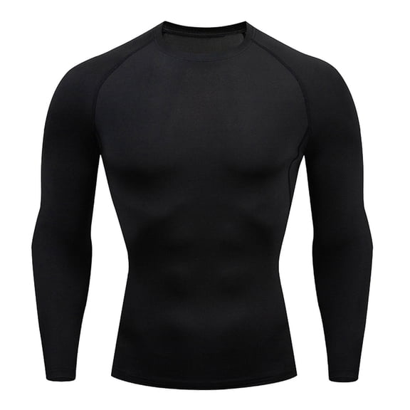 Men's Compression Long Sleeve Shirt, Moisture-Wicking Athletic Base Layer, Elastic Stretch Muscle Tee Tops for Gym Workout, Training, Running and Outdoor Sports Black S