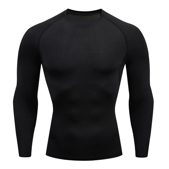 Haut en Polyester Extensible Uni à Manches Longues et Col Rond pour Hommes 1 Pce