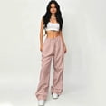 thumbnail image 5 of Womens Parachute Pants Y2k Baggy Wide Leg Track Pants Elastic Waist Jogger Sweatpants Hiking Pants Trousers Pink L, 5 of 5