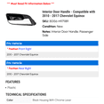 thumbnail image 2 of Interior Door Handle - Compatible with 2010 - 2017 Chevy Equinox 2011 2012 2013 2014 2015 2016, 2 of 2