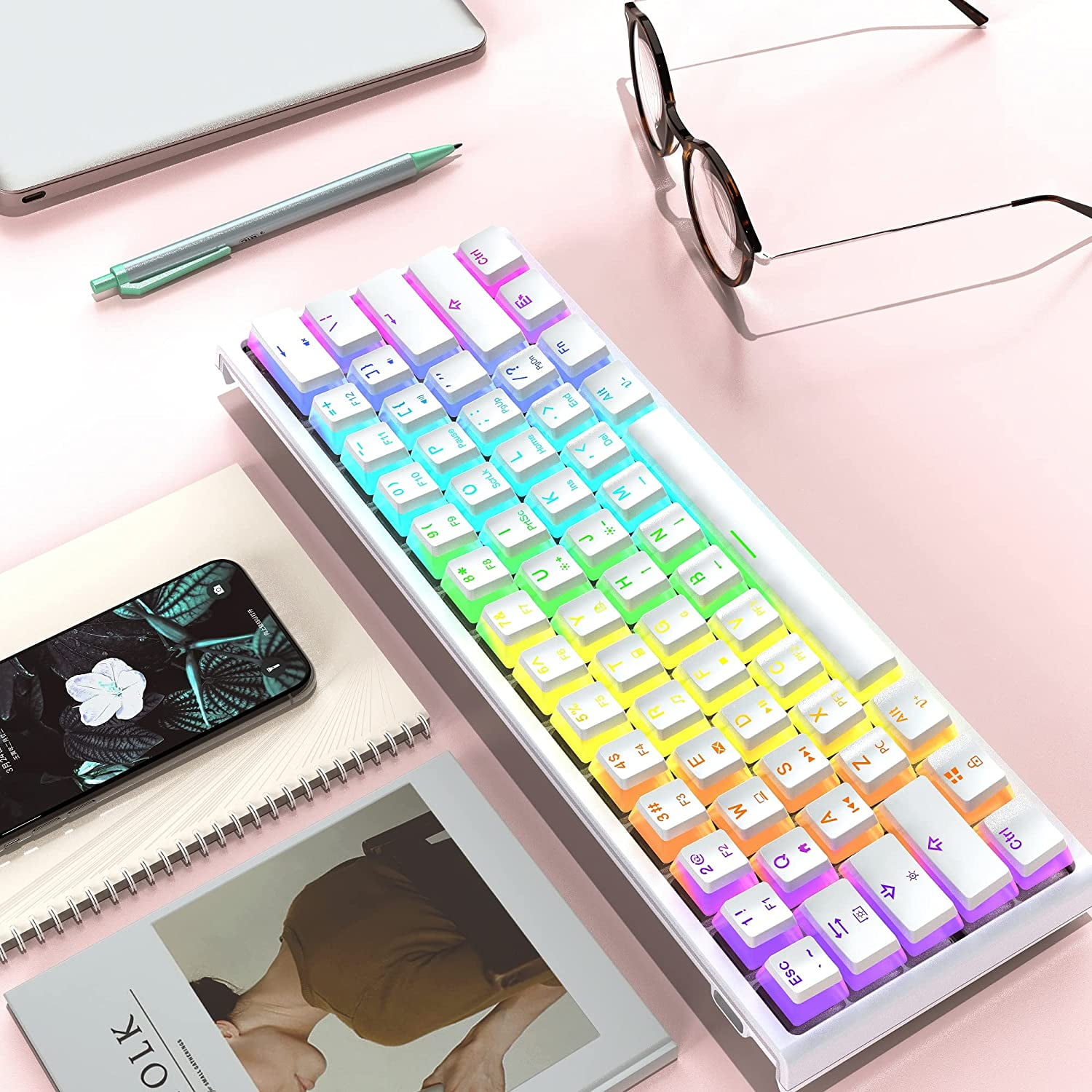  NACODEX Mini 60% Mechanical Gaming Keyboard - PBT Pudding  Keycap Bluetooth 5.0 Rainbow Keyboard - 1000mAh Ultra-Compact Keyboard for  Win/Mac/PC Gamer (Blue Switch Black) : Video Games