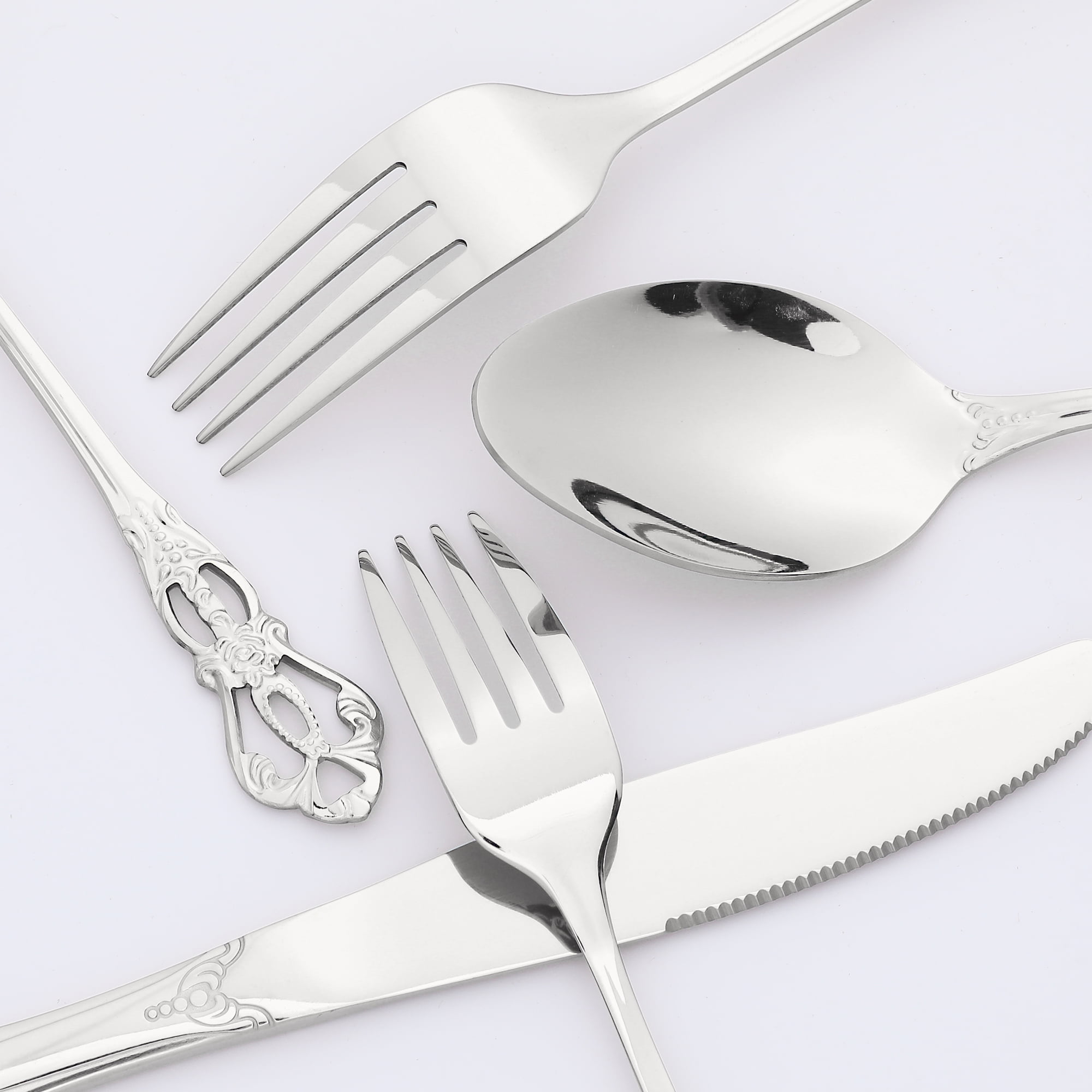 Unique Bargains 20 Piece Stainless Steel Floral Flatware Set for Kitchen Eating Tableware Silver 20