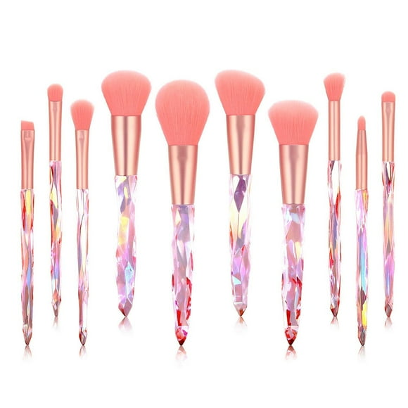 Juego de 10 brochas de maquillaje con mango transparente de cristal, brocha para base, corrector y sombra de ojos.