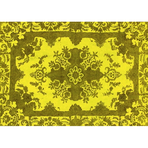 Ahgly Company Machine Washable Indoor Rectangle Persian Yellow Bohemian Area Rugs, 5' x 8'