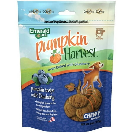 4 Pack Emerald Pet Pumpkin Harvest Oven Baked Dog Treats with Blueberry [USA Dog Treats, Bulk Dog Supplies, Emerald Pet] 24 oz (4 x 6 oz)