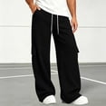 thumbnail image 4 of Men's Cargo Wide Leg Sweatpants with Pockets Classic Drawstring Waist Loose Straight Trousers, Soft Knit Casual Daily Sports Pants Black M, 4 of 8