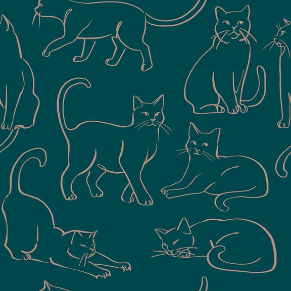 RoomMates Cat Poses Emerald Peel and Stick Wallpaper, 1 Roll