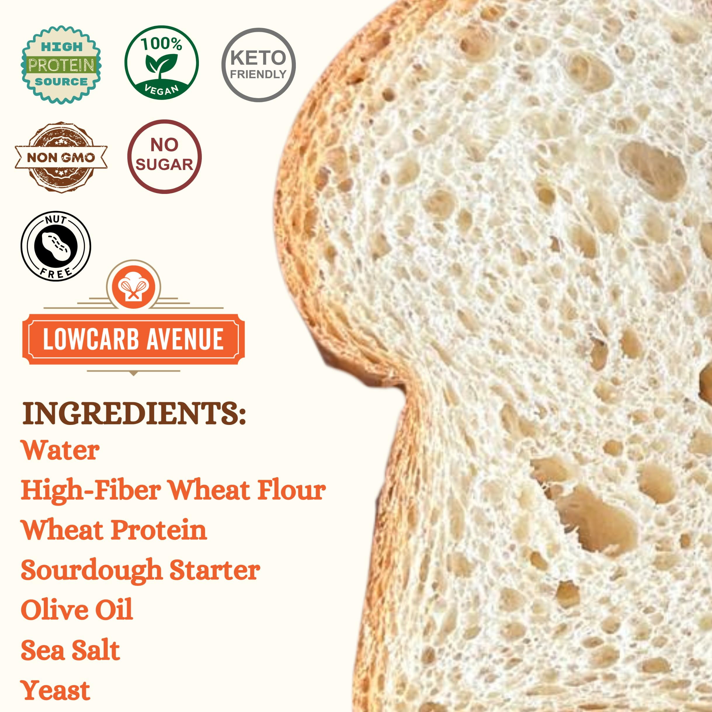 Dr. B's Elodie Parisian Style White Sourdough Sandwich Bread | 3g Net Carbs & 7g Protein | Low Calorie, Vegan, Sugar Free, Nut Free | Fresh Sliced Keto & Low Carb Bread Loaf (3 Pack (16 oz))