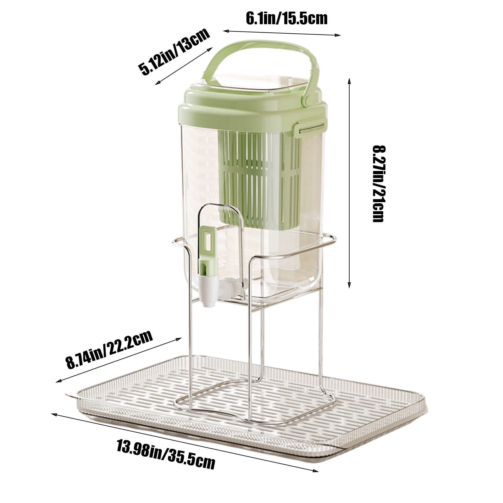 Refrigerator Cold Water Bottle with Faucet Large Capacity Beverage Dispenser Fruit Tea Pitcher for Fridge Side Door,Green