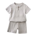 thumbnail image 2 of Mercatoo Boys 2 Piece Outfits Linen Short Sleeve Shirt Matching Shorts Set for Kids Toddler Summer Beach Vacation Clothes Sets, 2 of 9