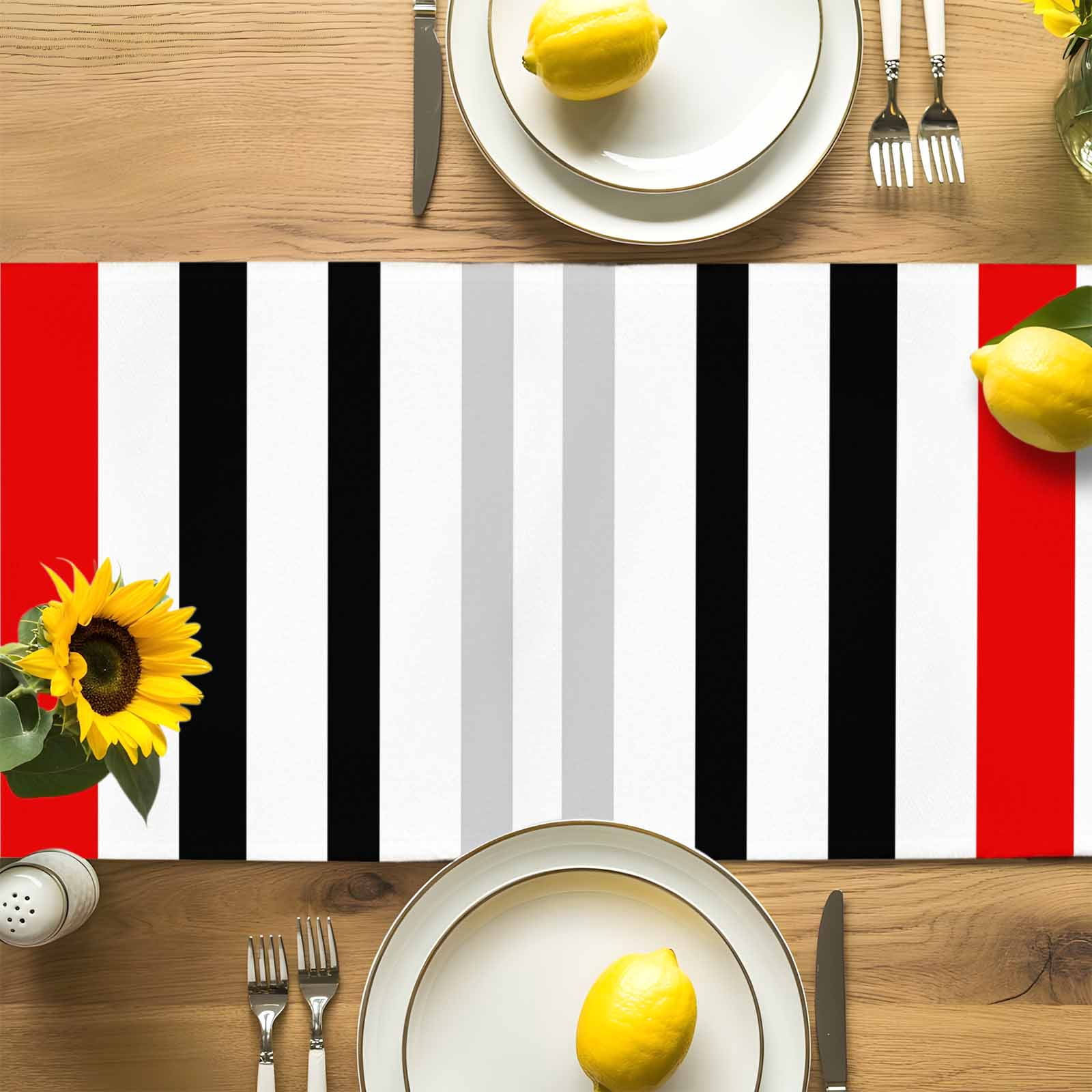 Red Black Grey Stripes Table Runner 90 Inches Long, Modern Geometric Pattern Table Runners Tabletop Scarf Kitchen Dining Tables Decoration for Home Party Indoor Outdoor