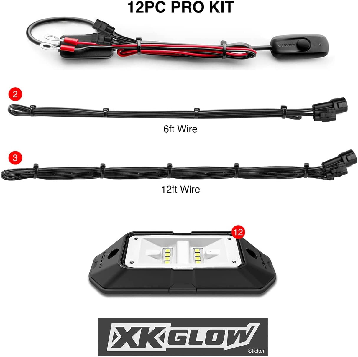 XKGLOW XK-WROCK-PRO 12pc White Rock Light Advanced Kit