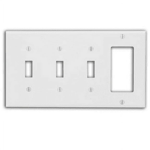 Leviton P326-W Wallplate 4-Gang 3-Toggle 1-Decora Standard Size Plastic - White