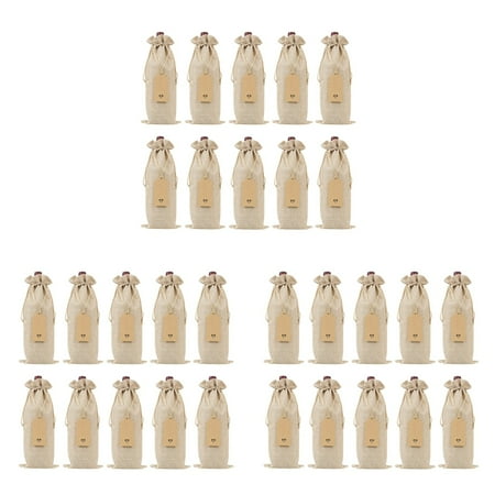 

Burlap Wine Bags Bags with Drawstrings Single Reusable Wine Covers with Ropes and Tags (30 Pcs)